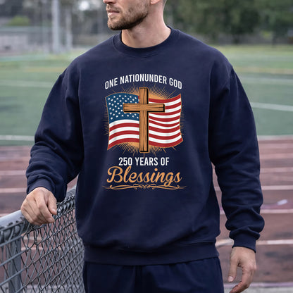 America 250 Blessings, Christian Flag Cross Design – Faith & Freedom – Unisex Tshirt Gildan / Tshirt Comfort / V-neck/ Hoodie / Sweatshirt