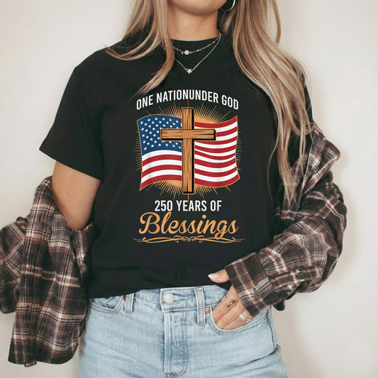America 250 Blessings, Christian Flag Cross Design – Faith & Freedom – Unisex Tshirt Gildan / Tshirt Comfort / V-neck/ Hoodie / Sweatshirt