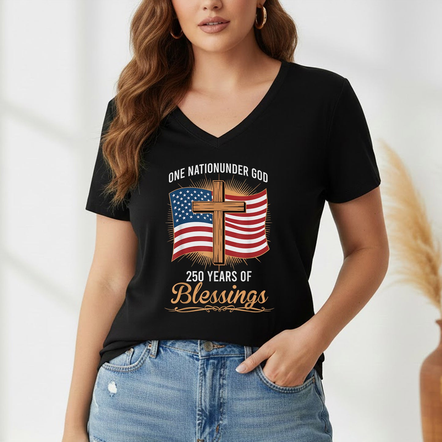America 250 Blessings, Christian Flag Cross Design – Faith & Freedom – Unisex Tshirt Gildan / Tshirt Comfort / V-neck/ Hoodie / Sweatshirt