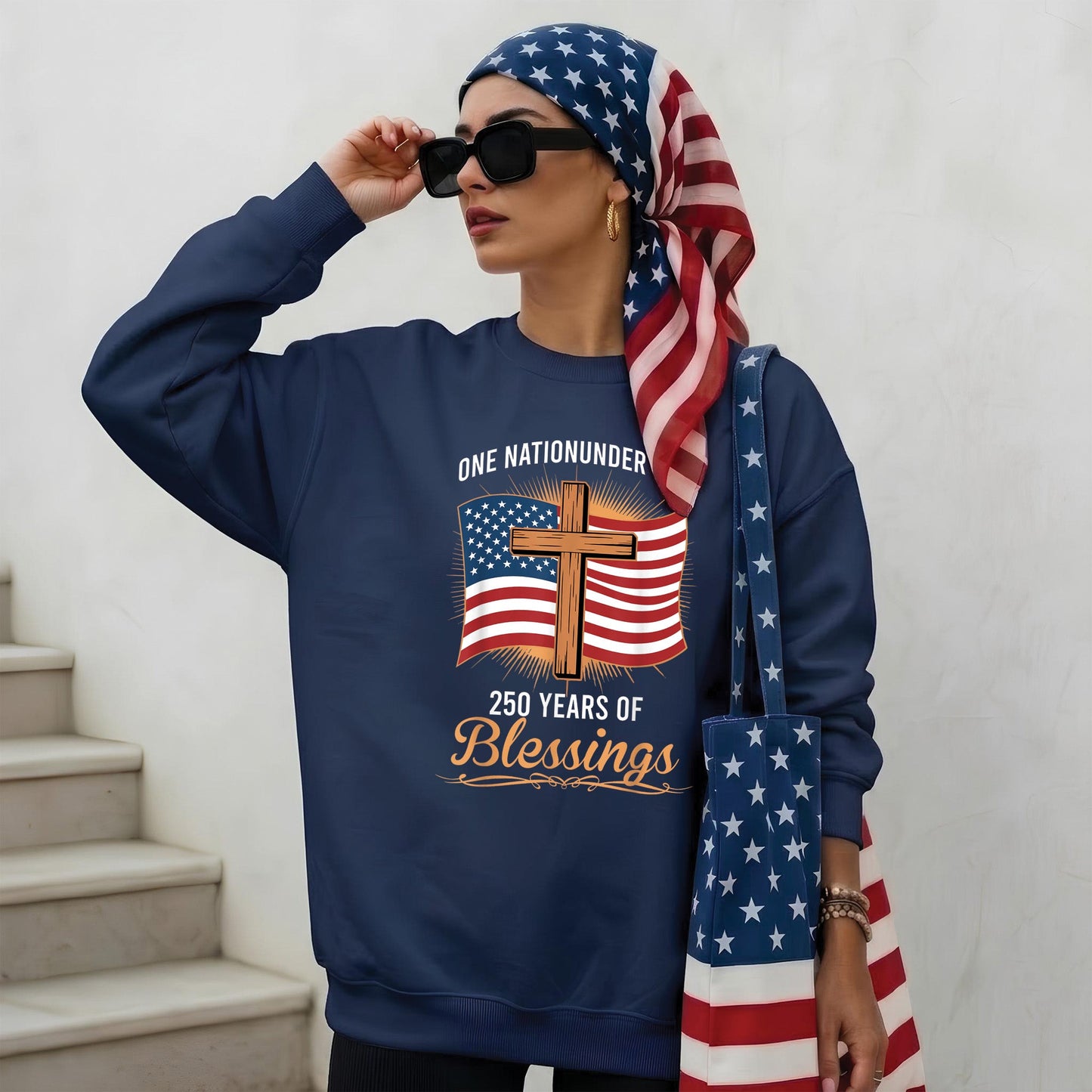 America 250th Anniversary – One Nation Under God Cross 250 Years of Blessings Unisex Apparel