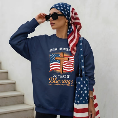 America 250th Anniversary – One Nation Under God Cross 250 Years of Blessings Unisex Apparel