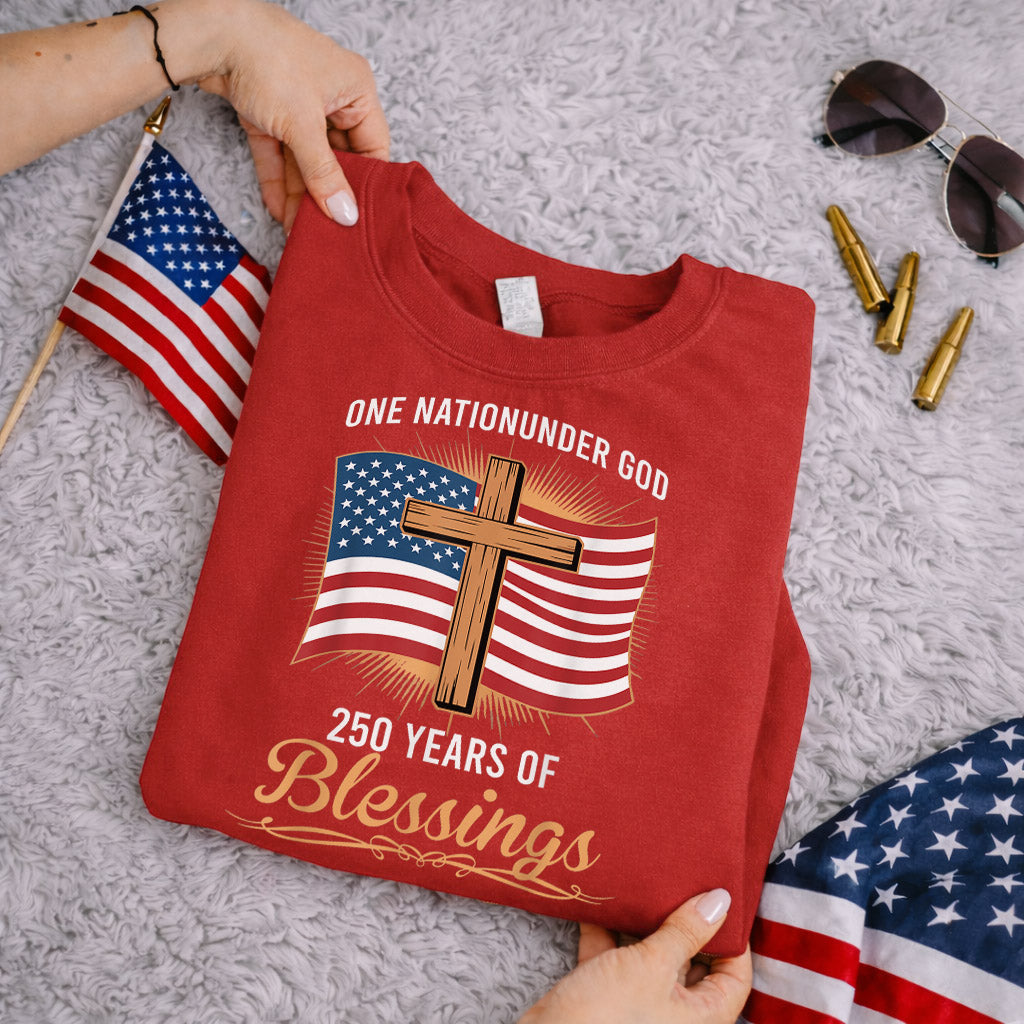 America 250 Blessings, Christian Flag Cross Design – Faith & Freedom – Unisex Tshirt Gildan / Tshirt Comfort / V-neck/ Hoodie / Sweatshirt