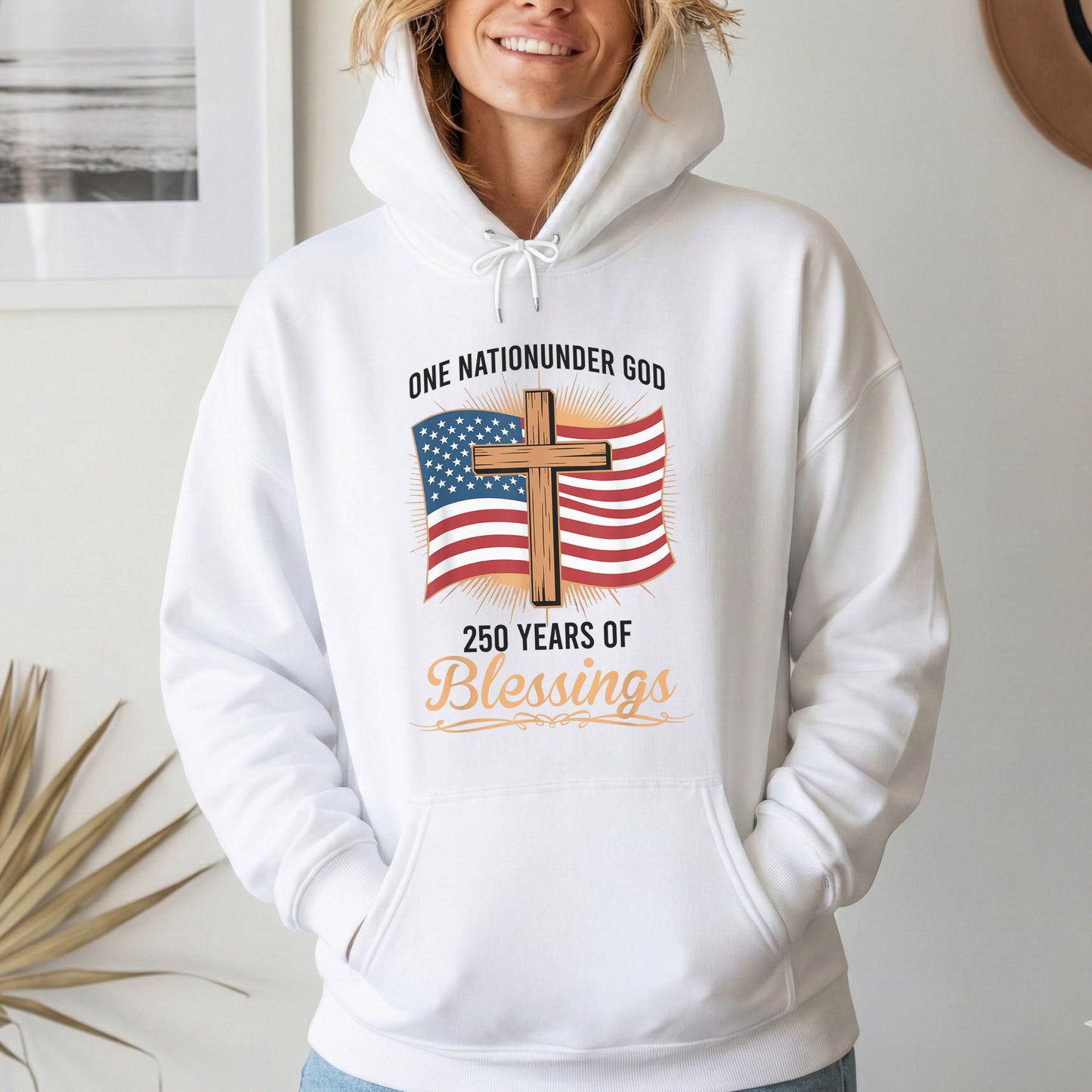 America 250 Blessings, Christian Flag Cross Design – Faith & Freedom – Unisex Tshirt Gildan / Tshirt Comfort / V-neck/ Hoodie / Sweatshirt