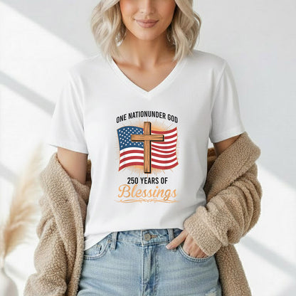 America 250 Blessings, Christian Flag Cross Design – Faith & Freedom – Unisex Tshirt Gildan / Tshirt Comfort / V-neck/ Hoodie / Sweatshirt