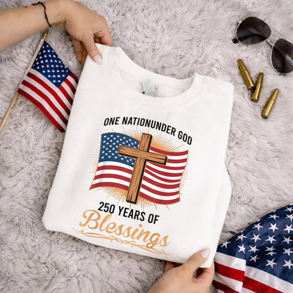 America 250 Blessings, Christian Flag Cross Design – Faith & Freedom – Unisex Tshirt Gildan / Tshirt Comfort / V-neck/ Hoodie / Sweatshirt