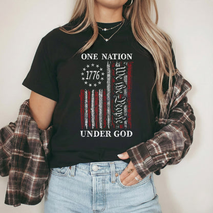 One Nation Under God, We The People 1776 Flag Design – Faith & Freedom – Unisex Tshirt Gildan / Tshirt Comfort / V-neck/ Hoodie / Sweatshirt