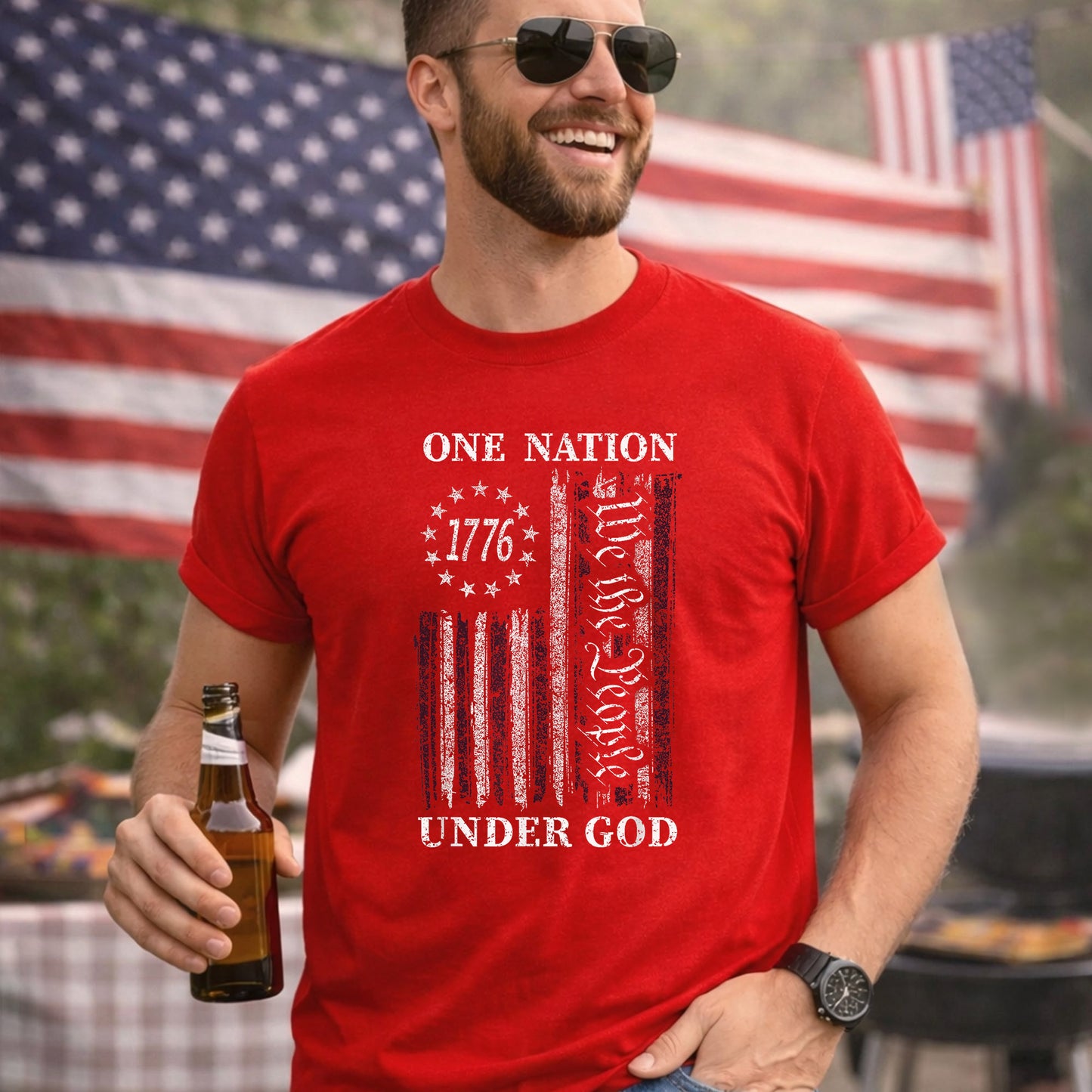 One Nation Under God, We The People 1776 Flag Design – Faith & Freedom – Unisex Tshirt Gildan / Tshirt Comfort / V-neck/ Hoodie / Sweatshirt