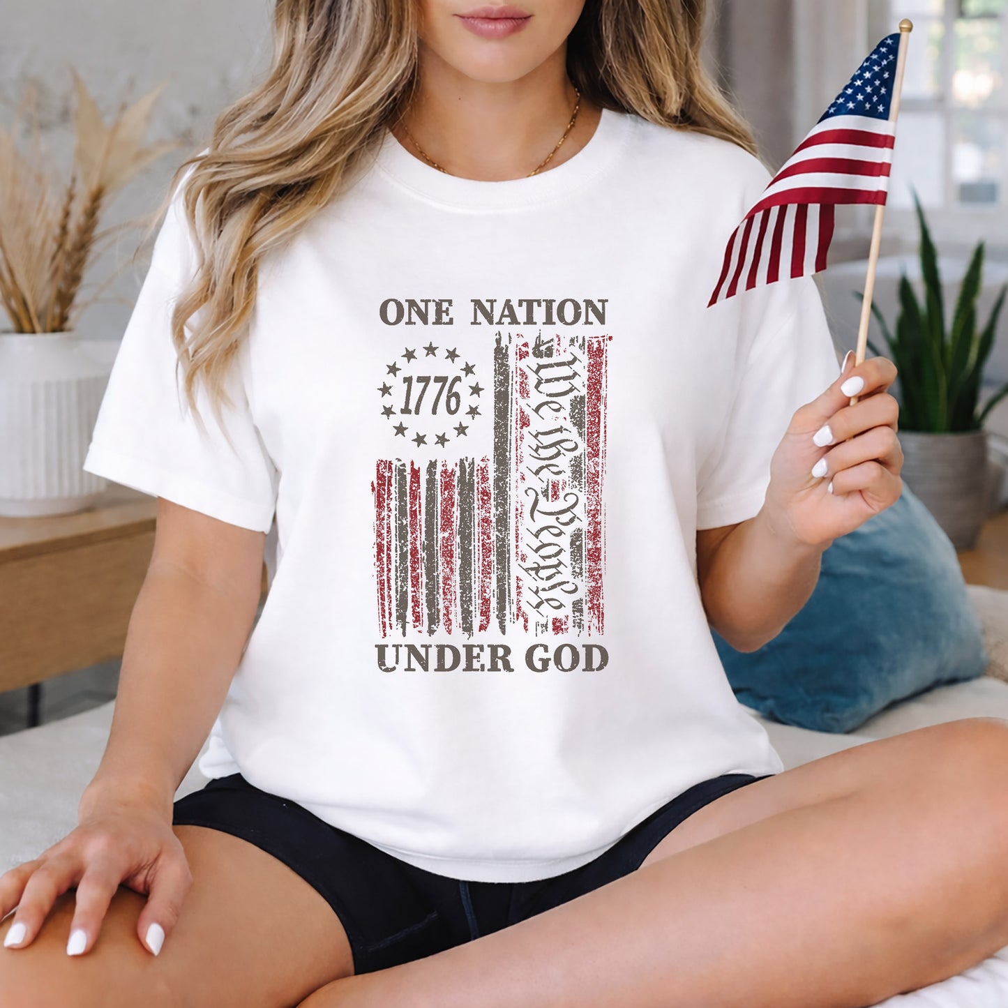 One Nation Under God, We The People 1776 Flag Design – Faith & Freedom – Unisex Tshirt Gildan / Tshirt Comfort / V-neck/ Hoodie / Sweatshirt