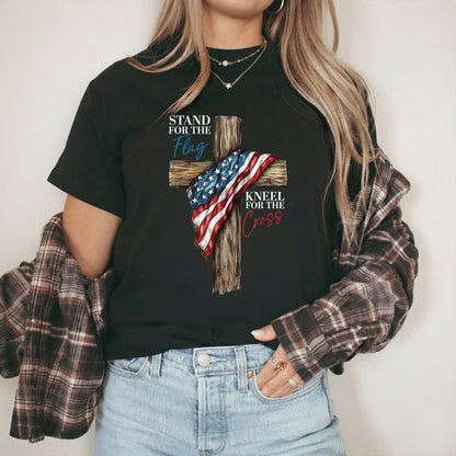 Stand for the Flag, Kneel for the Cross – Faith & Freedom – Unisex Tshirt Gildan / Tshirt Comfort / V-neck/ Hoodie / Sweatshirt