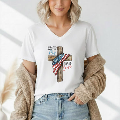 Stand for the Flag, Kneel for the Cross – Faith & Freedom – Unisex Tshirt Gildan / Tshirt Comfort / V-neck/ Hoodie / Sweatshirt