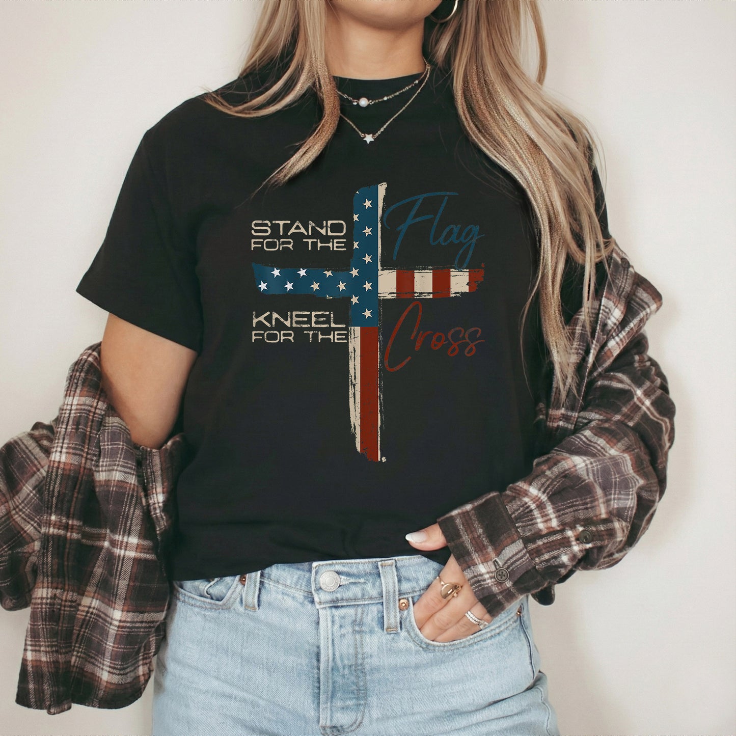 Kneel for the Cross Flag – Faith & Freedom – Unisex Tshirt Gildan / Tshirt Comfort / V-neck/ Hoodie / Sweatshirt
