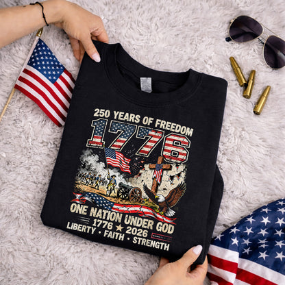 One Nation Under God 250th Anniversary History Graphic – Faith & Freedom – Unisex Tshirt Gildan / Tshirt Comfort / V-neck/ Hoodie / Sweatshirt