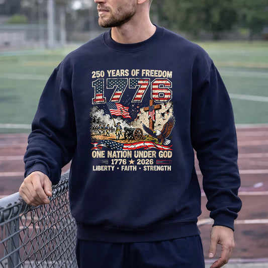 One Nation Under God 250th Anniversary History Graphic – Faith & Freedom – Unisex Tshirt Gildan / Tshirt Comfort / V-neck/ Hoodie / Sweatshirt
