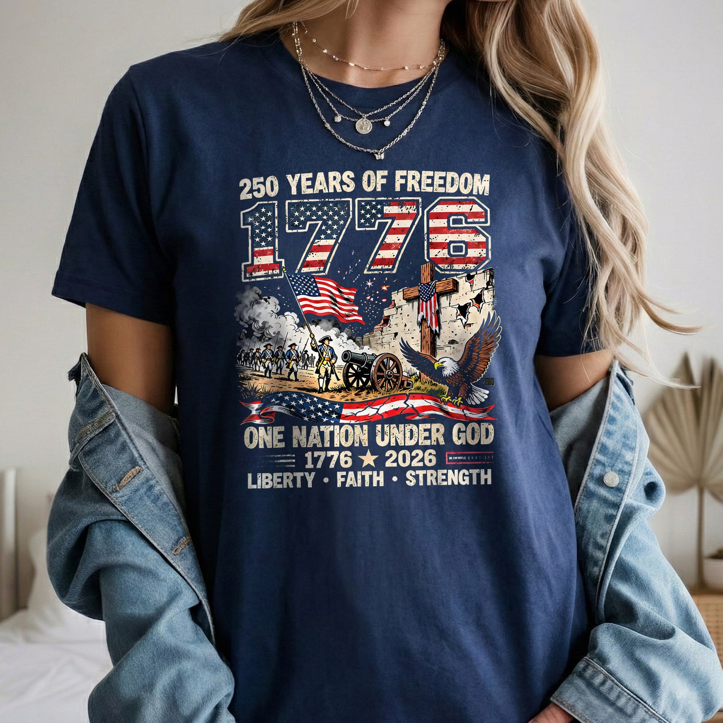 One Nation Under God 250th Anniversary History Graphic – Faith & Freedom – Unisex Tshirt Gildan / Tshirt Comfort / V-neck/ Hoodie / Sweatshirt