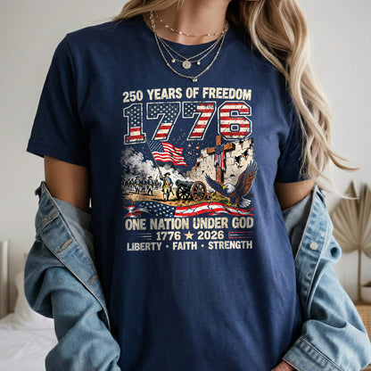 One Nation Under God 250th Anniversary History Graphic – Faith & Freedom – Unisex Tshirt Gildan / Tshirt Comfort / V-neck/ Hoodie / Sweatshirt
