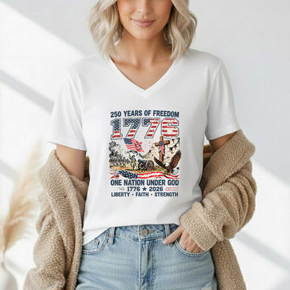 One Nation Under God 250th Anniversary History Graphic – Faith & Freedom – Unisex Tshirt Gildan / Tshirt Comfort / V-neck/ Hoodie / Sweatshirt