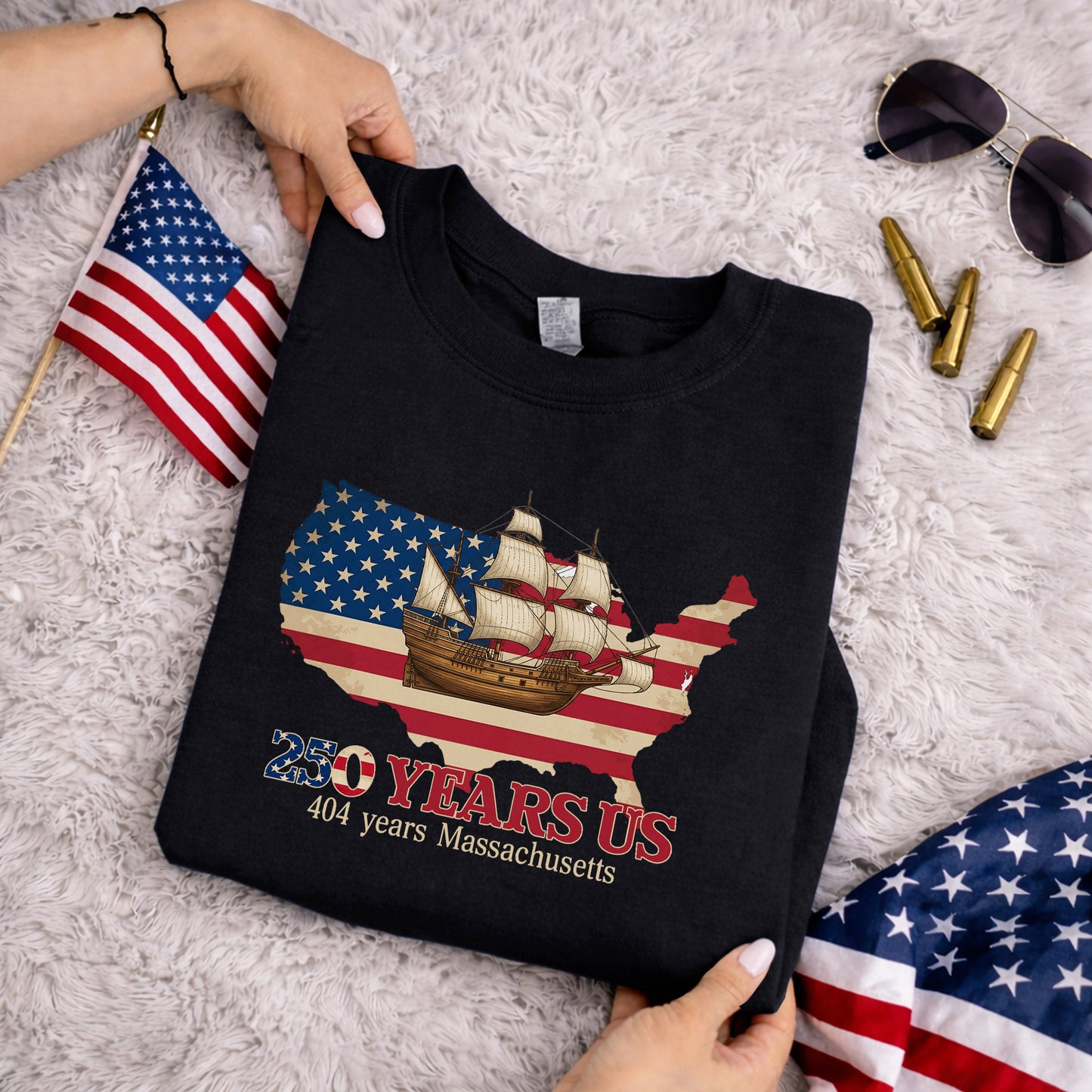 USA Map Flag Mayflower: Massachusetts – State Pride – Unisex Tshirt Gildan / Tshirt Comfort / V-neck/ Hoodie / Sweatshirt