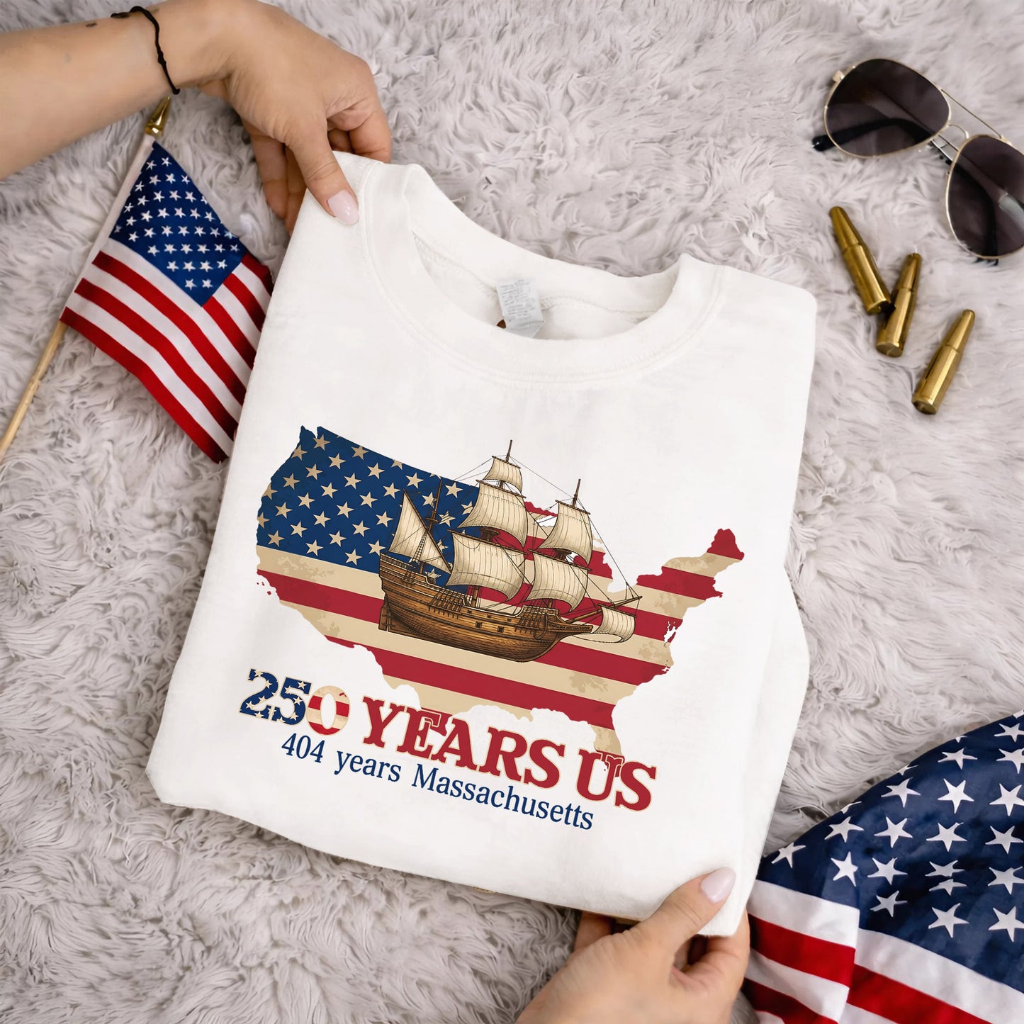 USA Map Flag Mayflower: Massachusetts – State Pride – Unisex Tshirt Gildan / Tshirt Comfort / V-neck/ Hoodie / Sweatshirt