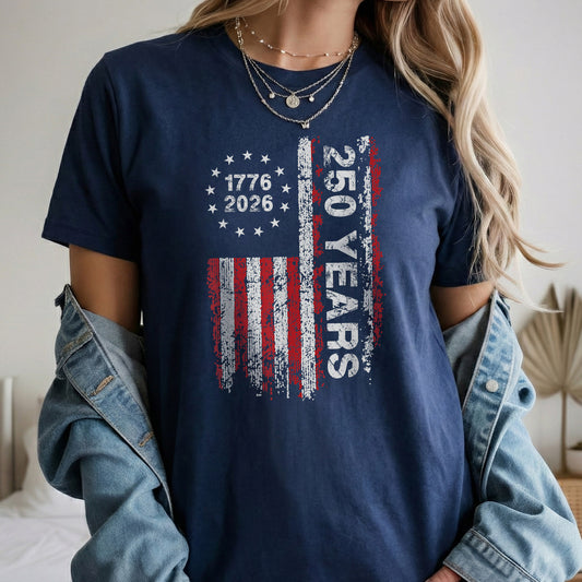 1776–2026 Patriotic Flag 250th Anniversary – Faith & Freedom – Unisex Tshirt Gildan / Tshirt Comfort / V-neck/ Hoodie / Sweatshirt