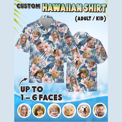 Custom Face Hawaiian Shirt, Personalized Photo Aloha Shirt, Family Matching Beach Vacation Gift