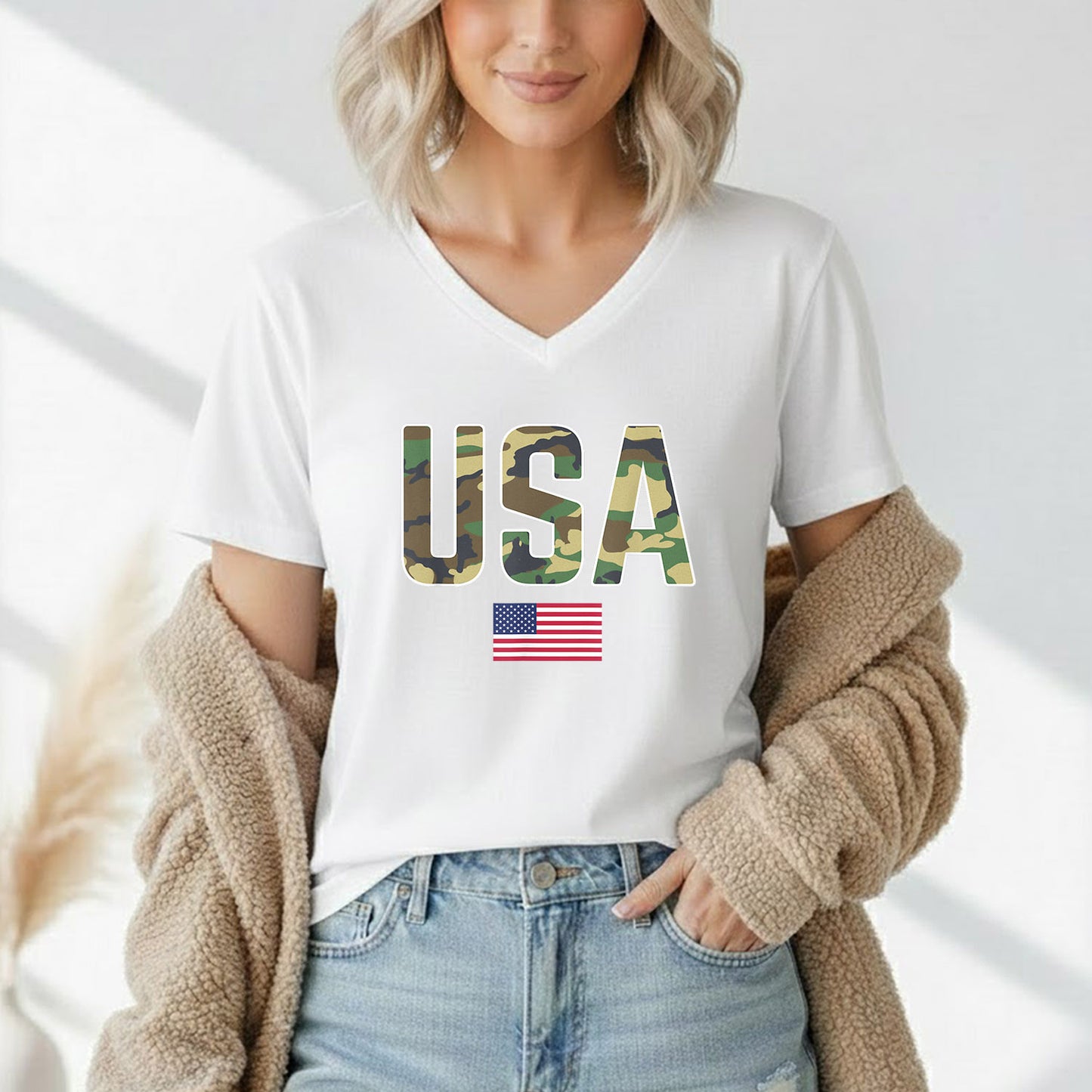 Simple Patriotic USA Camo – Veteran Legacy – Unisex Tshirt Gildan / Tshirt Comfort / V-neck/ Hoodie / Sweatshirt