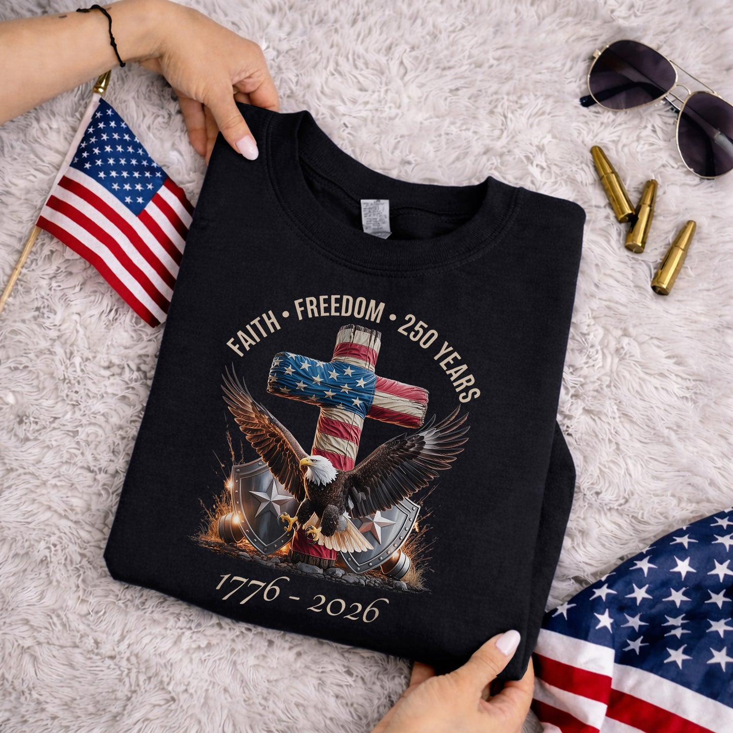 God And Country 250 Years – Faith & Freedom – Unisex Tshirt Gildan / Tshirt Comfort / V-neck/ Hoodie / Sweatshirt