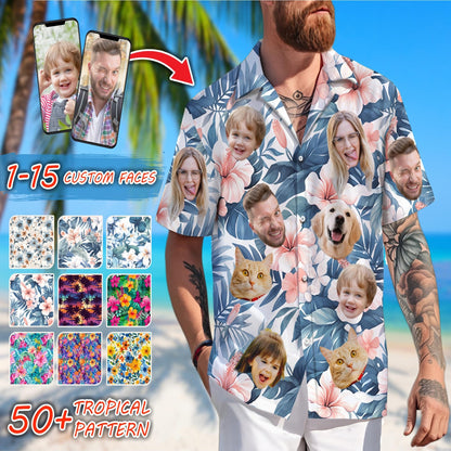 Custom Face Hawaiian Shirt, Personalized Photo Aloha Shirt, Family Matching Beach Vacation Gift