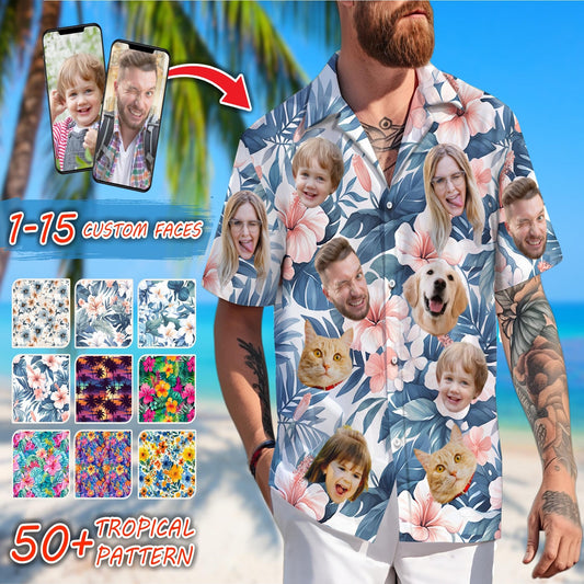 Custom Face Hawaiian Shirt, Personalized Photo Aloha Shirt, Family Matching Beach Vacation Gift