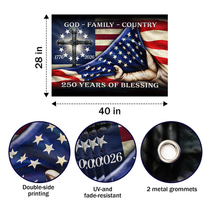 God Family Country 250 Years of Blessing Christian Patriotic - House Flag/Garden Flag