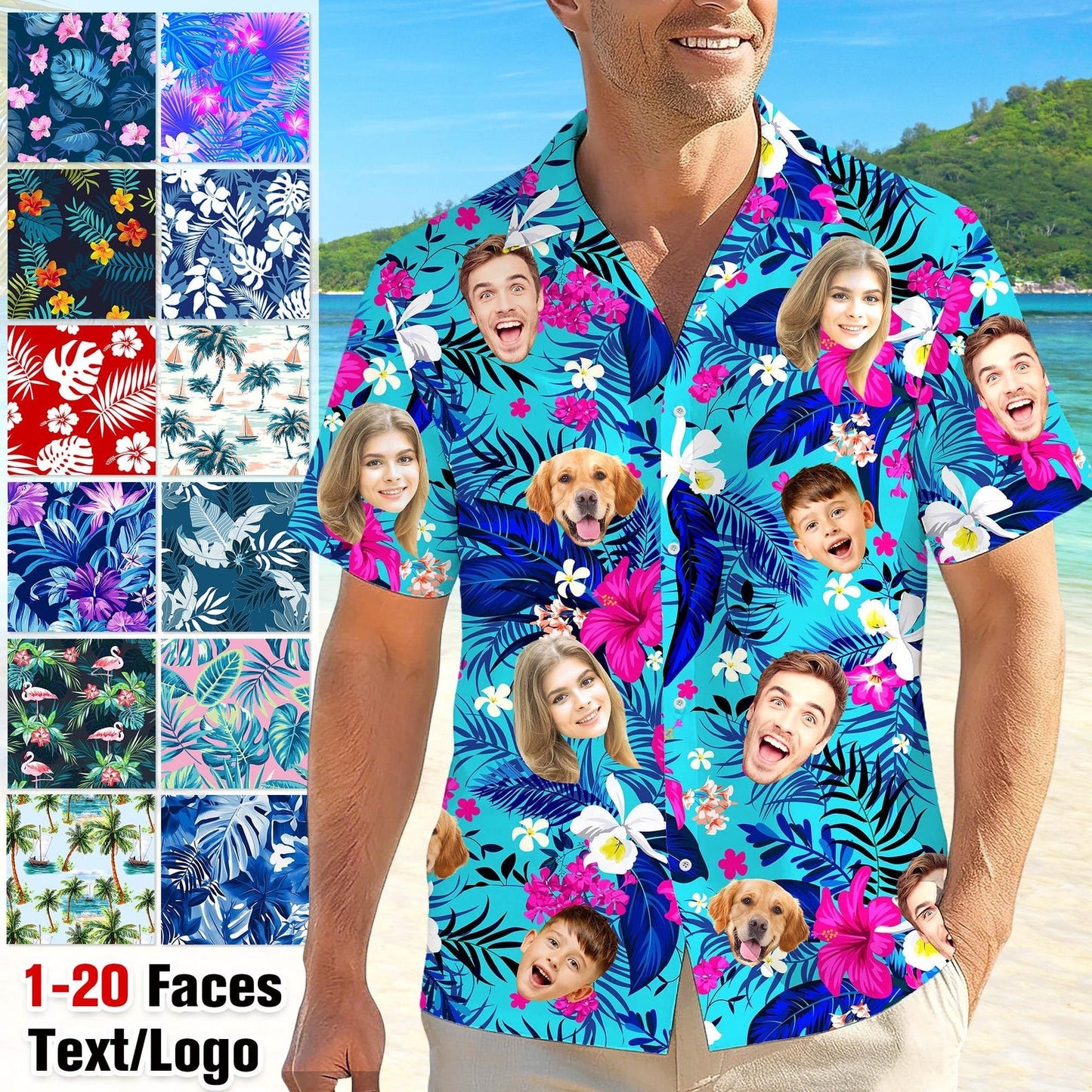 Custom Face Hawaiian Shirt, Personalized Photo Aloha Shirt, Unisex Beach Vacation Gift