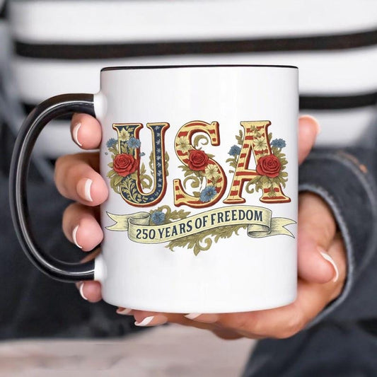 USA 250 Years of Freedom Floral Mug
