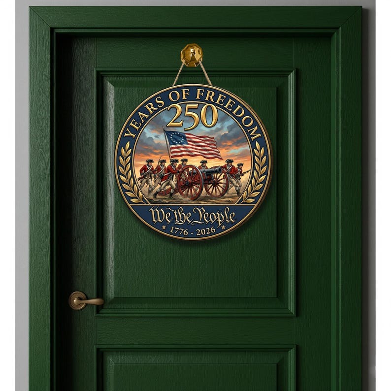 Declaration of Independence 250 Years of Freedom Wooden Sign: We The People Patriotic Door Hanger