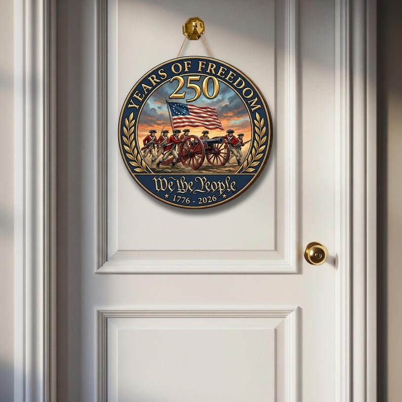 Declaration of Independence 250 Years of Freedom Wooden Sign: We The People Patriotic Door Hanger