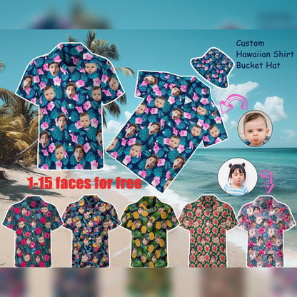 Custom Face Hawaiian Shirt, Personalized Pet & Family Photo Shirt, Tropical Vacation Apparel