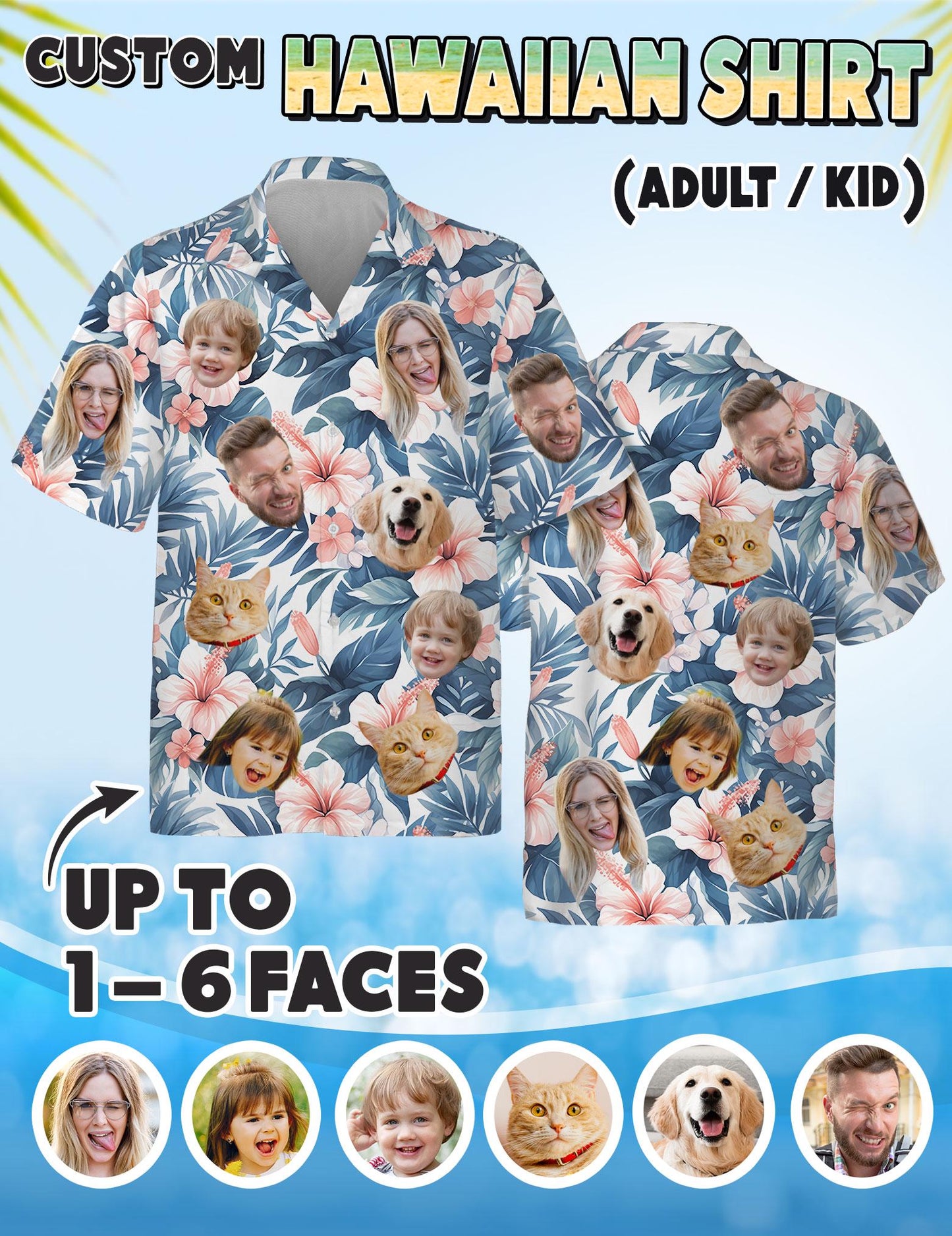 Custom Face Hawaiian Shirt, Personalized Pet & Family Photo Shirt, Tropical Vacation Apparel