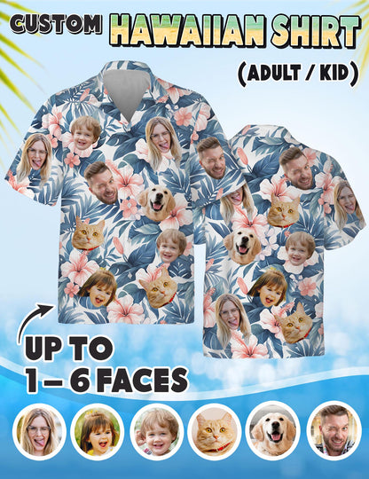 Custom Face Hawaiian Shirt, Personalized Pet & Family Photo Shirt, Tropical Vacation Apparel