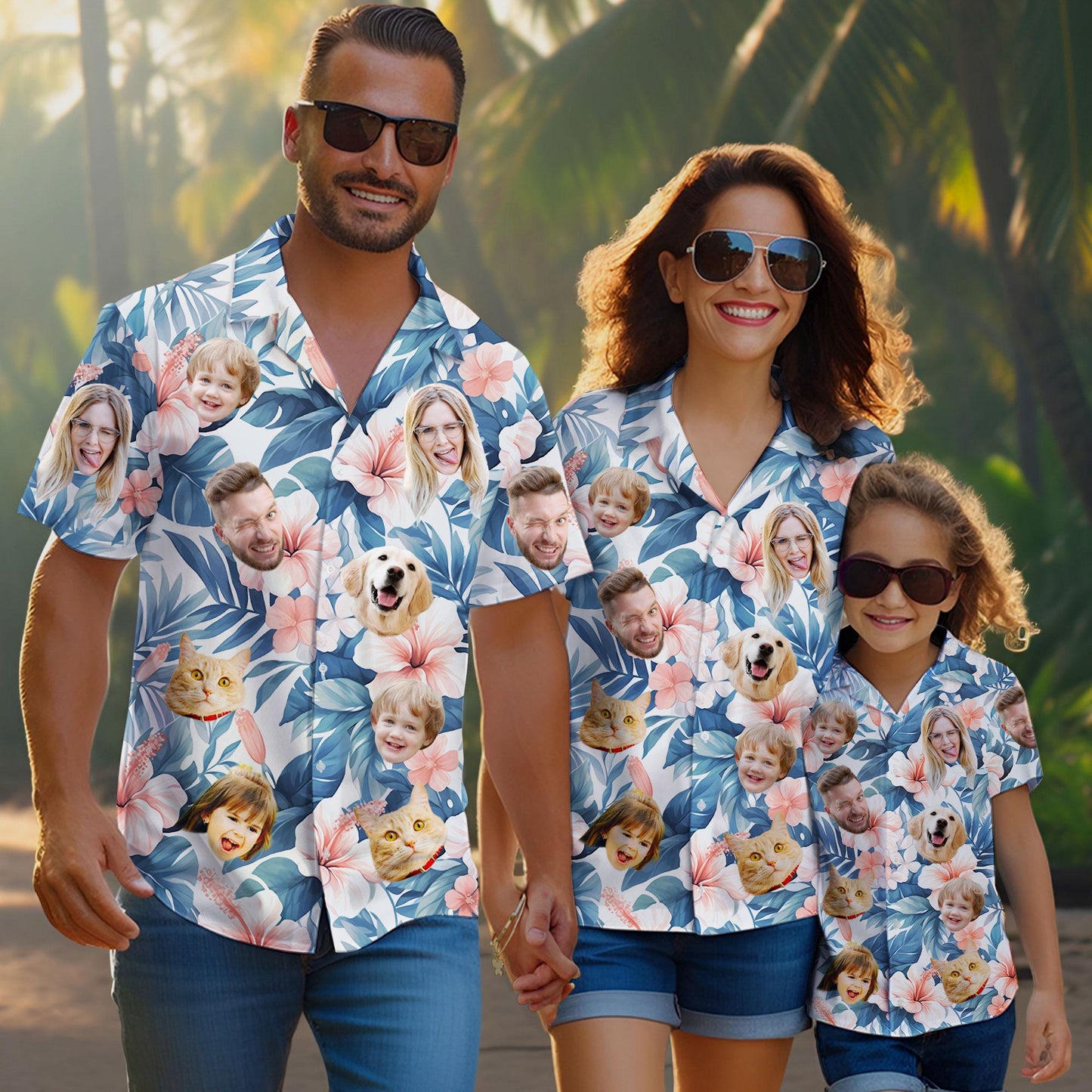 Custom Face Hawaiian Shirt, Personalized Photo Aloha Shirt, Family Matching Beach Vacation Gift