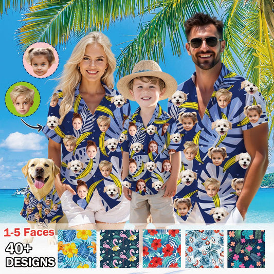 Custom Face Hawaiian Shirt, Personalized Vacation Shirt with Family Photos, Tropical Aloha Gift