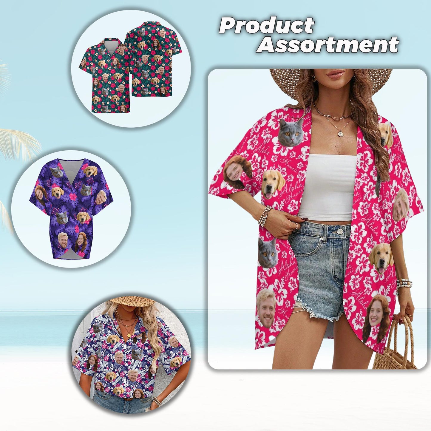Personalized Face Hawaiian Shirt, Custom Photo Aloha Shirt, Summer Family Matching Outfit