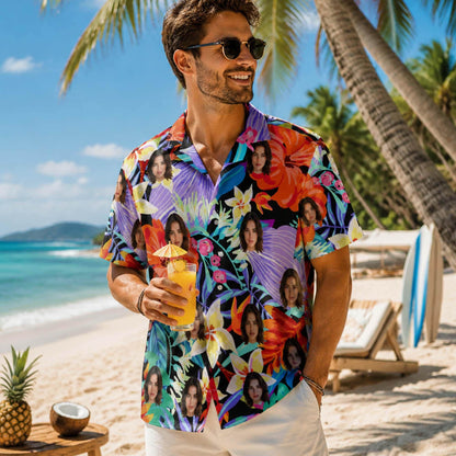 Custom Hawaiian Shirt with Face, Personalized Family Photo Shirt, Funny Tropical Beach Gift