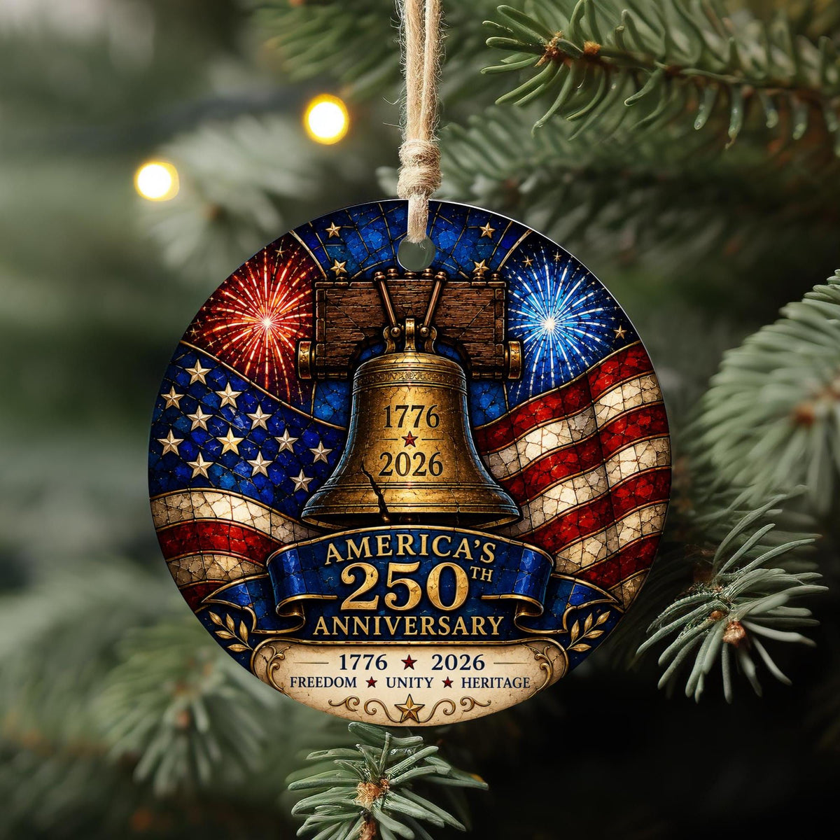 America 250th Anniversary Ornament, Liberty Bell Patriotic Flag Decor