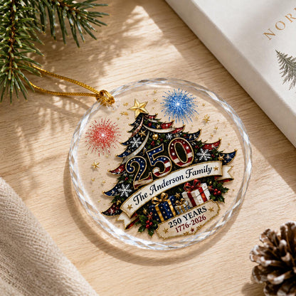 Personalized America 250th Anniversary Glass Christmas Ornament