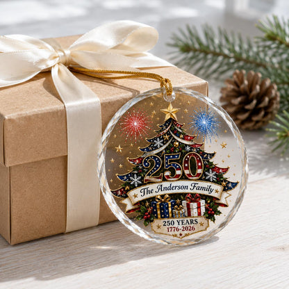 Personalized America 250th Anniversary Glass Christmas Ornament