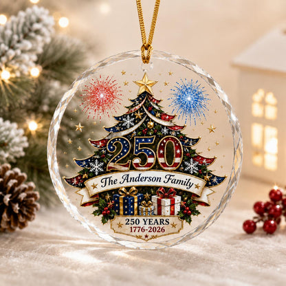 Personalized America 250th Anniversary Glass Christmas Ornament
