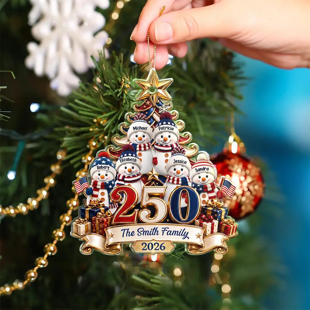 Personalized 250 Years Of Freedom Christmas Ornament, Snowman Custom Acrylic Keepsake