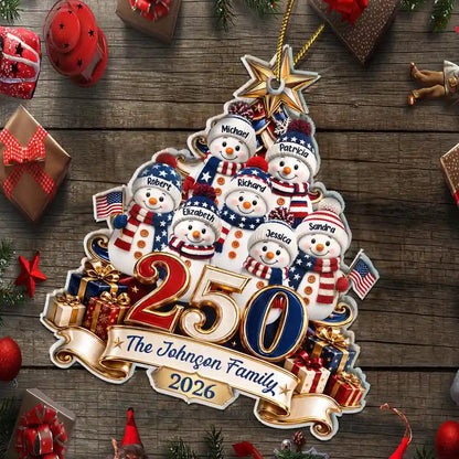 Personalized 250 Years Of Freedom Christmas Ornament, Snowman Custom Acrylic Keepsake