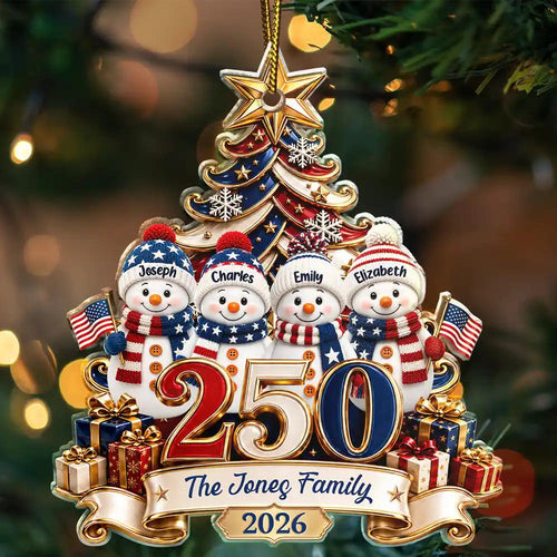 Personalized 250 Years Of Freedom Christmas Ornament, Snowman Custom Acrylic Keepsake