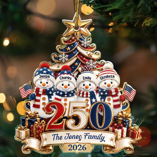 Personalized 250 Years Of Freedom Christmas Ornament, Snowman Custom Acrylic Keepsake