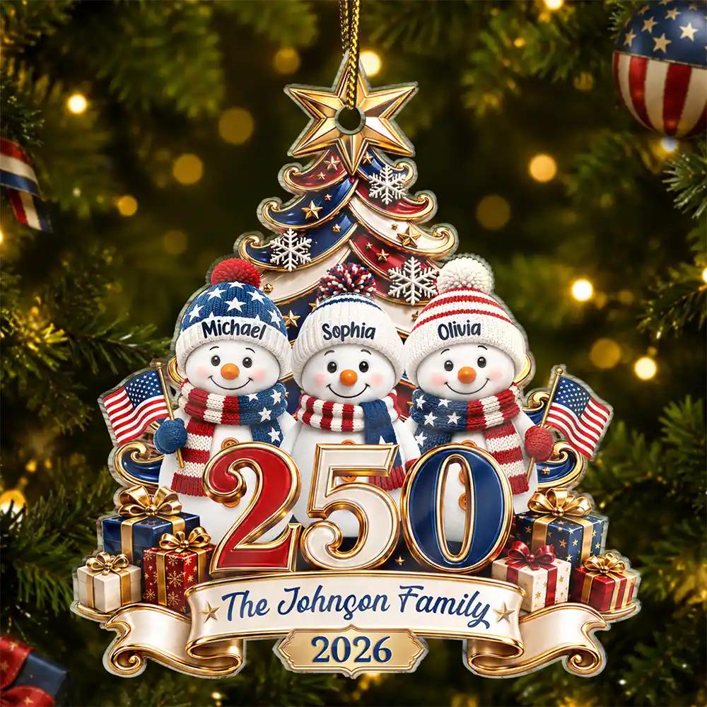 Personalized 250 Years Of Freedom Christmas Ornament, Snowman Custom Acrylic Keepsake