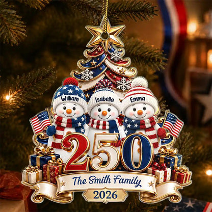 Personalized 250 Years Of Freedom Christmas Ornament, Snowman Custom Acrylic Keepsake